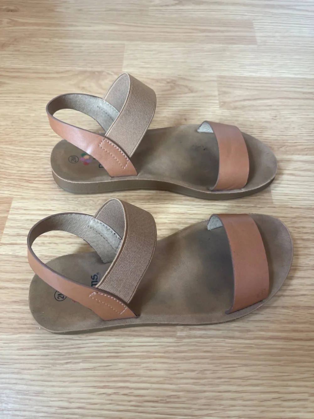 Palms Girls Casual Basic Tan Strap Slip On Sandals Size 2
